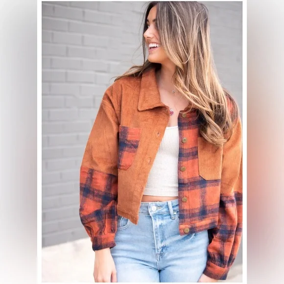 BNWT Cognac plaid and corduroy jacket - Picture 2 of 8